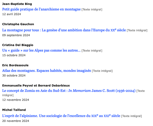La liste des 6 notes de lecture publiées par le Journal of Alpine Research | Revue de géographie alpine (#JARRGA)