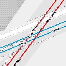 screen capture of OpenRailwayMap showing a rendering issue on the "electrification" layer.
