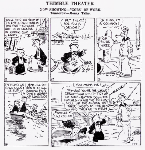 Comic strip with the first appearance of the character "Popeye."