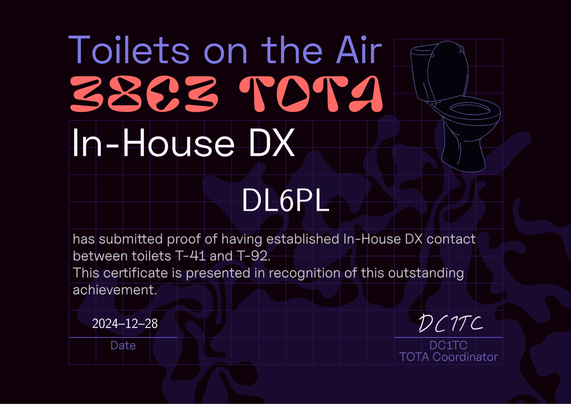 In-House DX Award

(Contact between toilets T-41 and T-92)