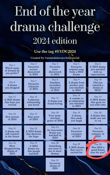 End of the year drama challenge 
2024 edition

Handmade circle on day 30