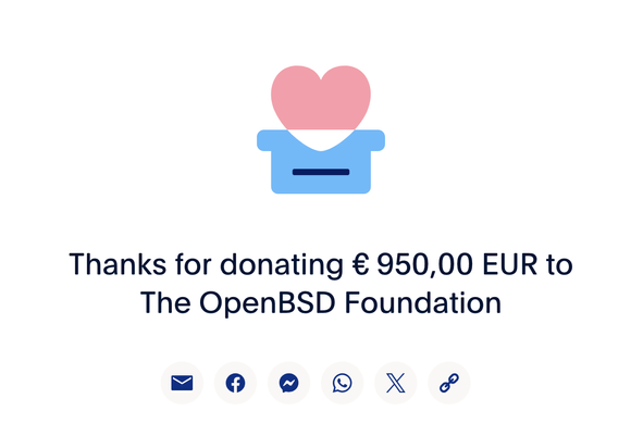 Paypal payment receipt for 950 euro to the OpenBSD Foundation.