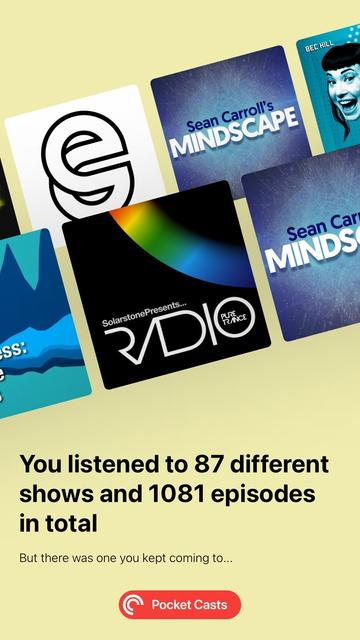 You listened to 87 different shows and 1081 episodes in total