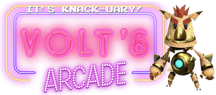 A banner showing the Volt's Arcade logo, an image of the character Knack and superimposed text proclaiming "It's Knackuary!"