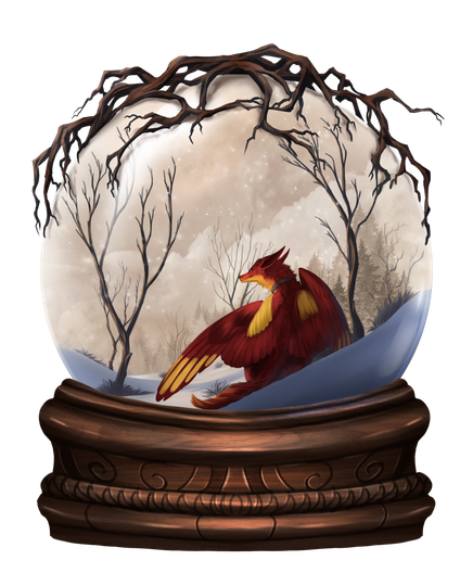 Amara in native form within a Nordic inspired snowglobe