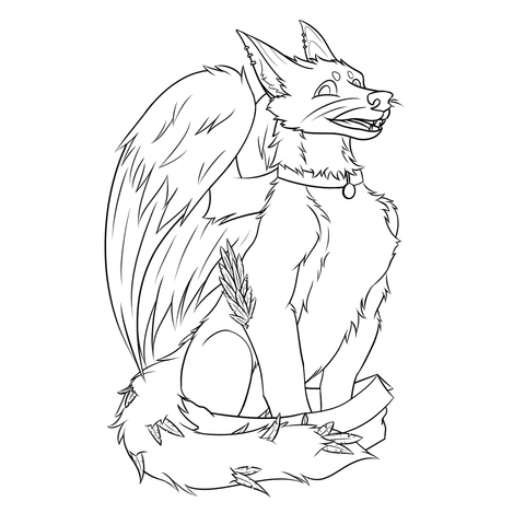 Amara in her native form sitting in a box. Line art