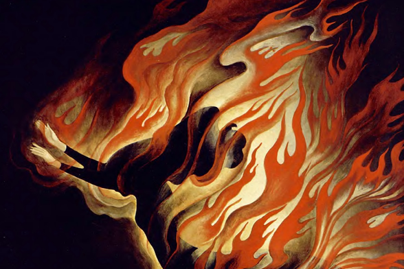 1976 Abstract Flame Fusion

The image presents an abstract interpretation of human emotions or experiences, symbolized by a figure engulfed in flames. The fiery hues dominate the scene with their warm tones contrasting against the dark background.
