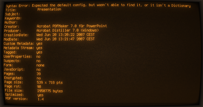 screenshot which apparently shows some metadata of a pdf file from the year 2007 which was a powerpoint document before.