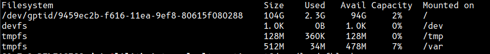 "After" Screenshot showing /var is now at merely 7% capacity
