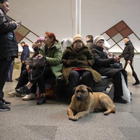 Taking shelter in a subway station during an air-raid alarm in Kyiv, Ukraine, on New Year’s Eve.