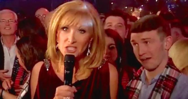 Jackie Bird, the Scottish national bird, presenting yet another BBC Scotland Hogmanay special.