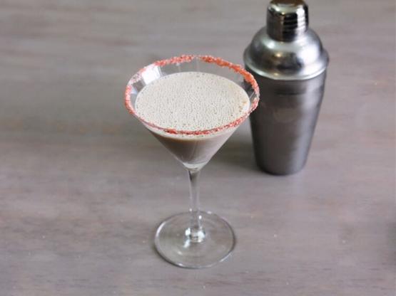 Creamy Chocolate Raspberry cocktail with red sugar rim