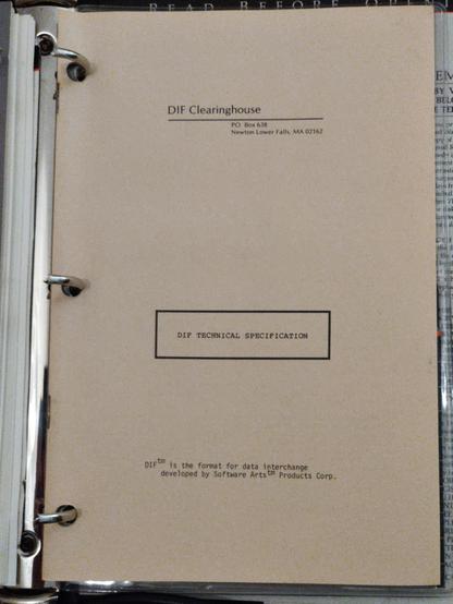 The front page of the DIF technical specification document.