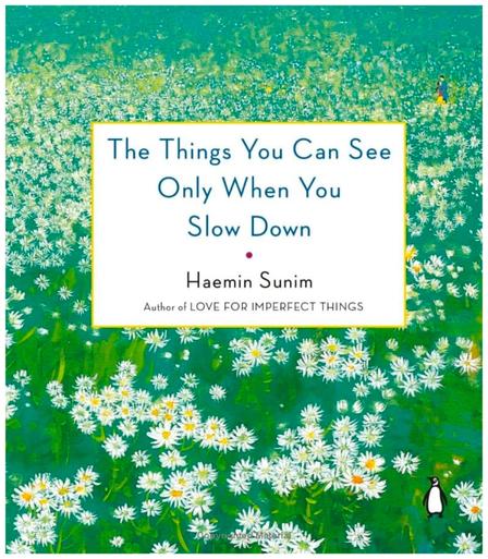 The Book Cover with Daisies and Grass for the book: The Things You Can See Only When You Slow Down by Haemin Sunim