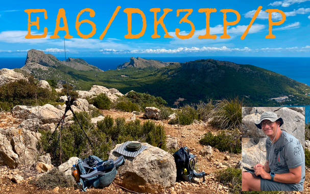QSL of EA6/DK3IP/P with a view of Talaia d‘Albercutx on Mallorca
