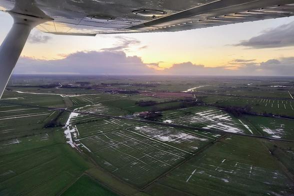 Sodden Frisian meadows seen from 800 ft