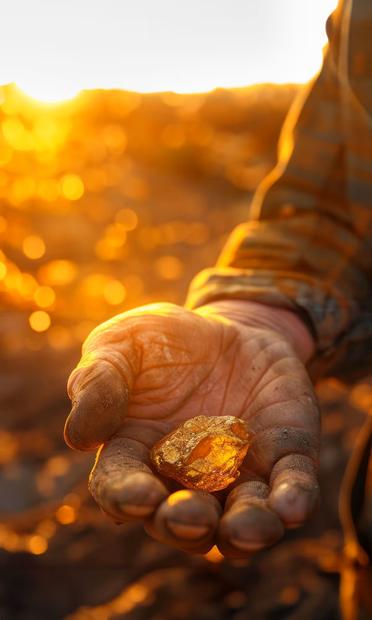 AI image - miner holding a large gold nugget in his hand
