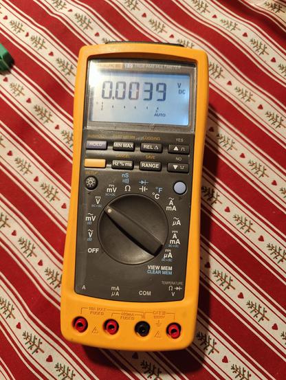 Fluke digital multimeter. Assembled and turned on.