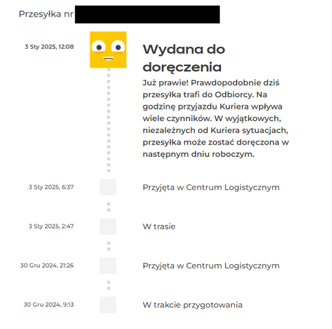 Screen ze strony śledzenia paczki, z którego wynika że Inpost cztery dni przetrzymywał paczkę.