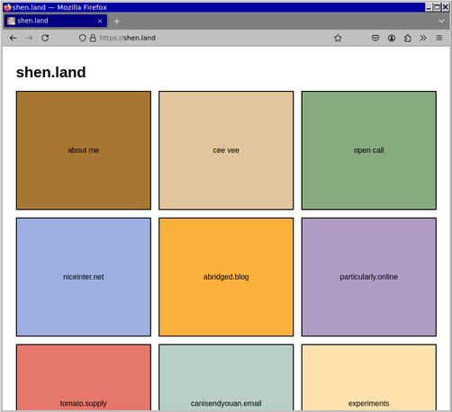 Screenshot of the webiste under shen.land
