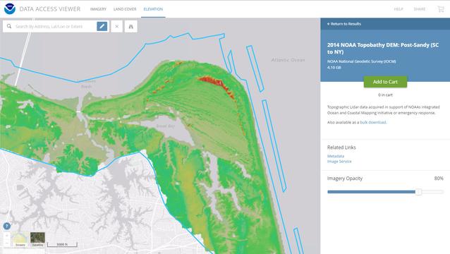 screen shot - NOAA Digital Coast – Data Access Viewer - topobathy