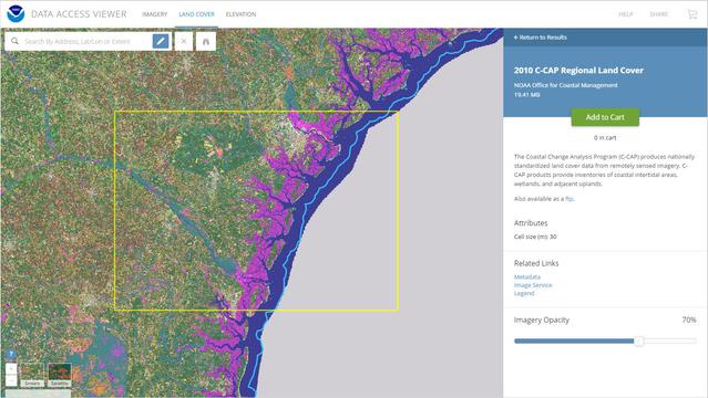 screen shot - NOAA Digital Coast – Data Access Viewer - C-CAP Regional Land Cover example