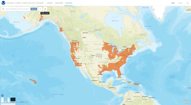 screen shot - NOAA Digital Coast – Data Access Viewer - interface - elevation data
