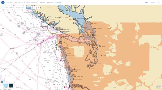 screen shot - NOAA Digital Coast – Data Access Viewer - interface - elevation with charts view