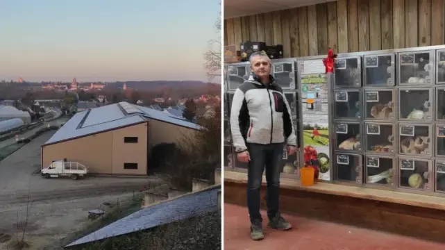 À Beaulieu, les locaux de l’entreprise Tarnier sont entièrement couverts de panneaux solaires photovoltaïques. Ils produisent l’intégralité des besoins en électricité du maraîcher, dont les 900 casiers de vente directe de sa Cabane des 4 saisons.
© (Photo cor. NR, Denis Maljean)