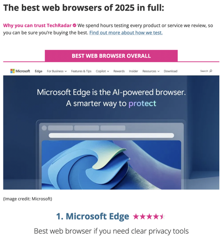 The best browser of 2025 in full:

1. Microsoft Edge: Best web browser if you need clear privacy tools