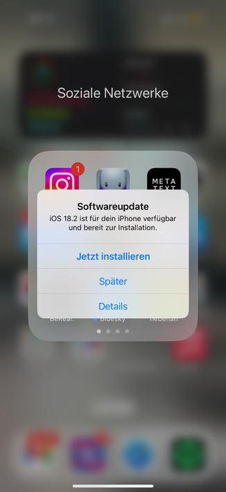 Screenshot zum iOS-Update auf Version 18.2