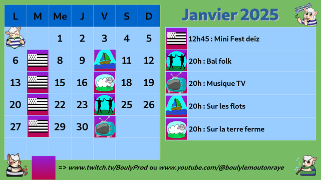 calendrier janvier 2025