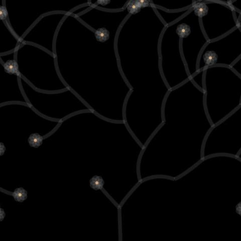 Abstract generative/procedural art. The abstract pattern looks a bit like a branching shrub with little flowers at the ends.