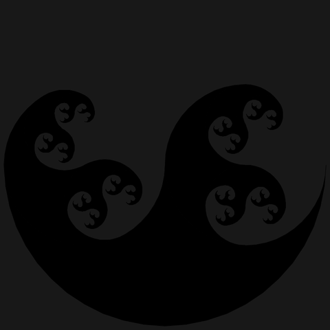 an almost black canvas with a black recursive drawing that looks a bit like the great wave by Hokusai.