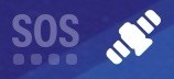 Ein Bild mit dem Text "SOS" und einer Grafik eines Satelliten auf blauem Hintergrund.