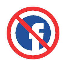 No Facebook (facebook sign in a red circle with a diagonal red bar)