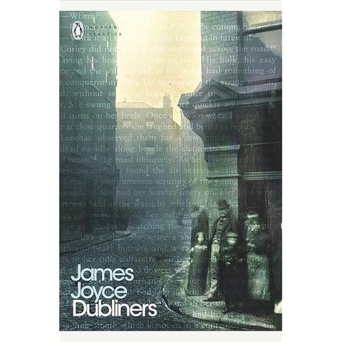 A cover of Joyce's Dubliners showing a group of people on a corner of Cook Street.