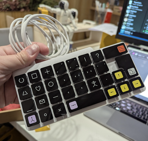 USB-C custom keyboard made out of 3D printed parts and PMMA keys to type with basic LoCoS symbols