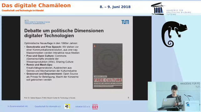 Debatte um politische Dimensionen digitaler Technologien

Optimistische Neuauflagen in den 1990er Jahren:
Demokratie und Free Speech: Wir stehen vor einer Kommunikationsrevolution aus one-way Massenmedien werden interaktive neue Medien
Free und Open Culture.
Remix und Mash-Ups
Grassroot und Empowerment
