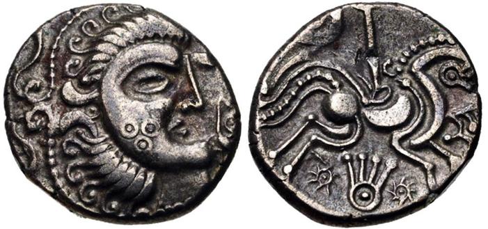 Classical Numismatic Group, Inc., www.cngcoins.com, Celtic Stater Armorica Moon Head, CC BY-SA 3.0
