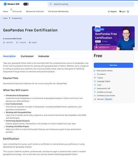 screen shot - web page - GeoPandas course