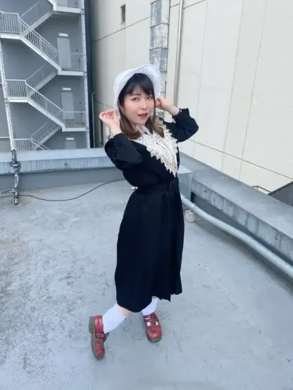 Menma being cute in a black dress and white hat