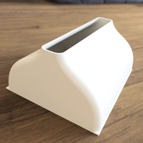 Coque associée au moule, prévue pour être emboitée par dessus.  Elle suis la forme du moule en étant environ 1cm plus grande tout en étant coupée en partie haute pour permettre de couler le silicone dans l'interstice. Le futur moule en silicone devrait faire environ 1cm d'épaisseur.