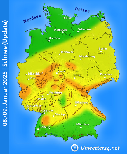 Schnee und Tauwetter am 08. und 09. Januar 2025