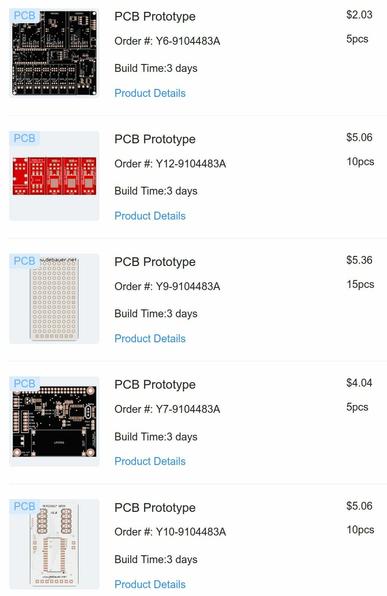 Circuit Board order screenshot.