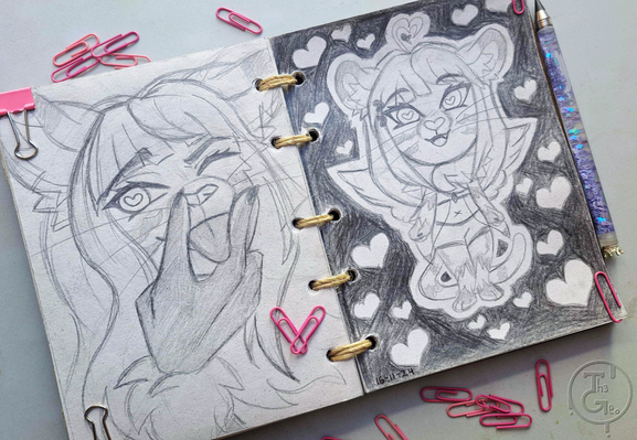 - Drawing Type:
Sketchpage

- [ 1 ] Character/s:
* Furry / Memale / Tiger

- Description:
Sketch of Nia, OC of my bestie. On the first page is an icon, and in the second page is a chibi