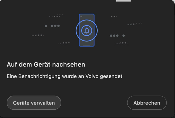 Screenshot welcher zeigt dass eine Benachrichtigung an Volvo gesendet wurde.