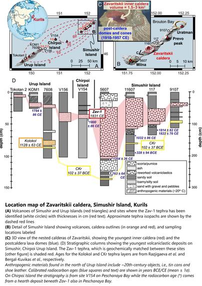 maps and cross section - Location map of Zavaritskii caldera, Simushir Island, Kurils.