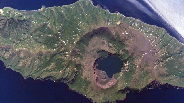 aerial view - volcanic caldera, aerial image, Simushir Island, Kuril Islands, Pacific Ocean