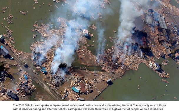 photo - the 2011 Tōhoku earthquake in Japan caused widespread destruction and a devastating tsunami. The mortality rate of those with disabilities during and after the Tōhoku earthquake was more than twice as high as that of people without disabilities.